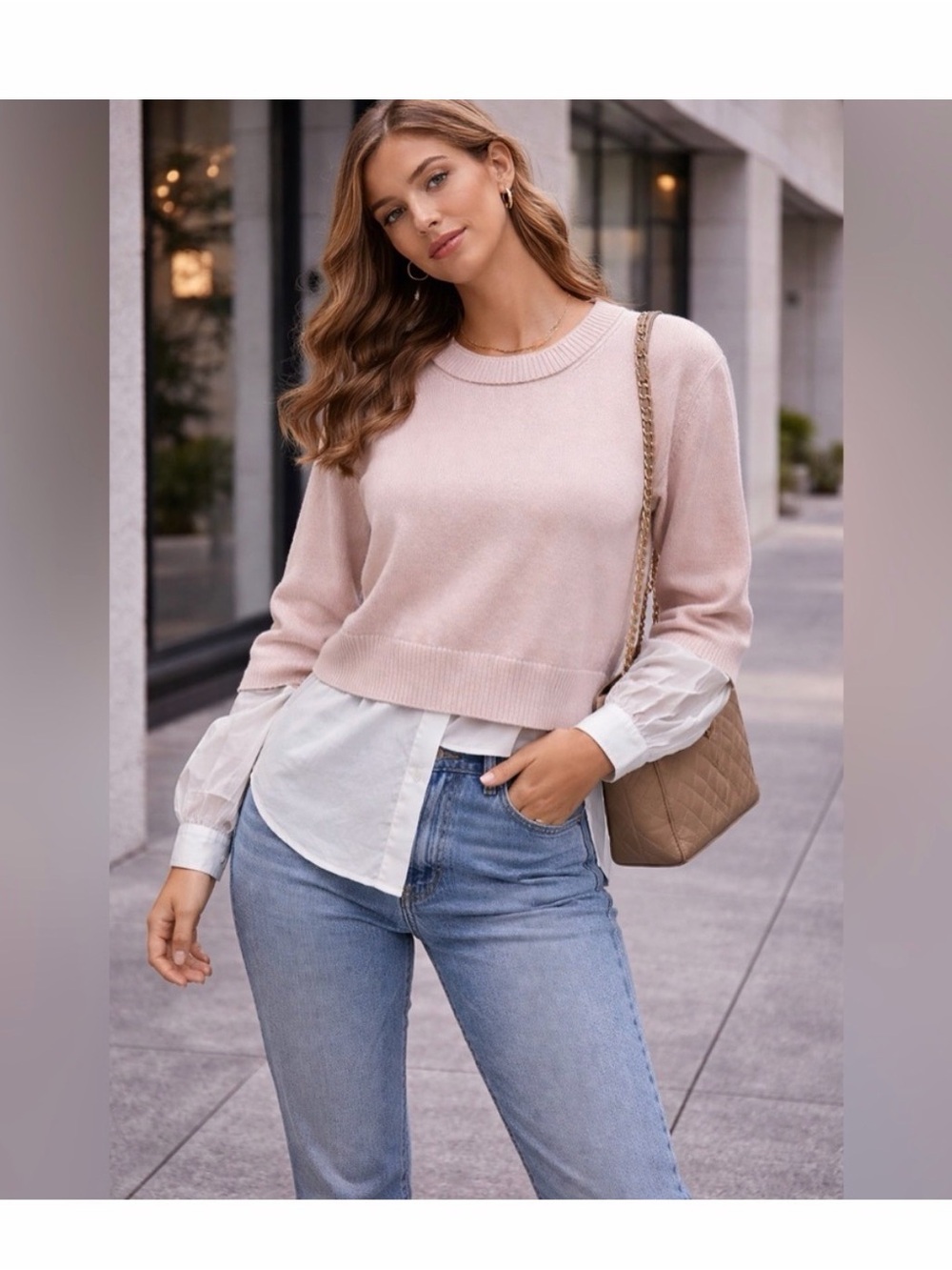 Brochu Walker Blush Pink Layered Sweater Top